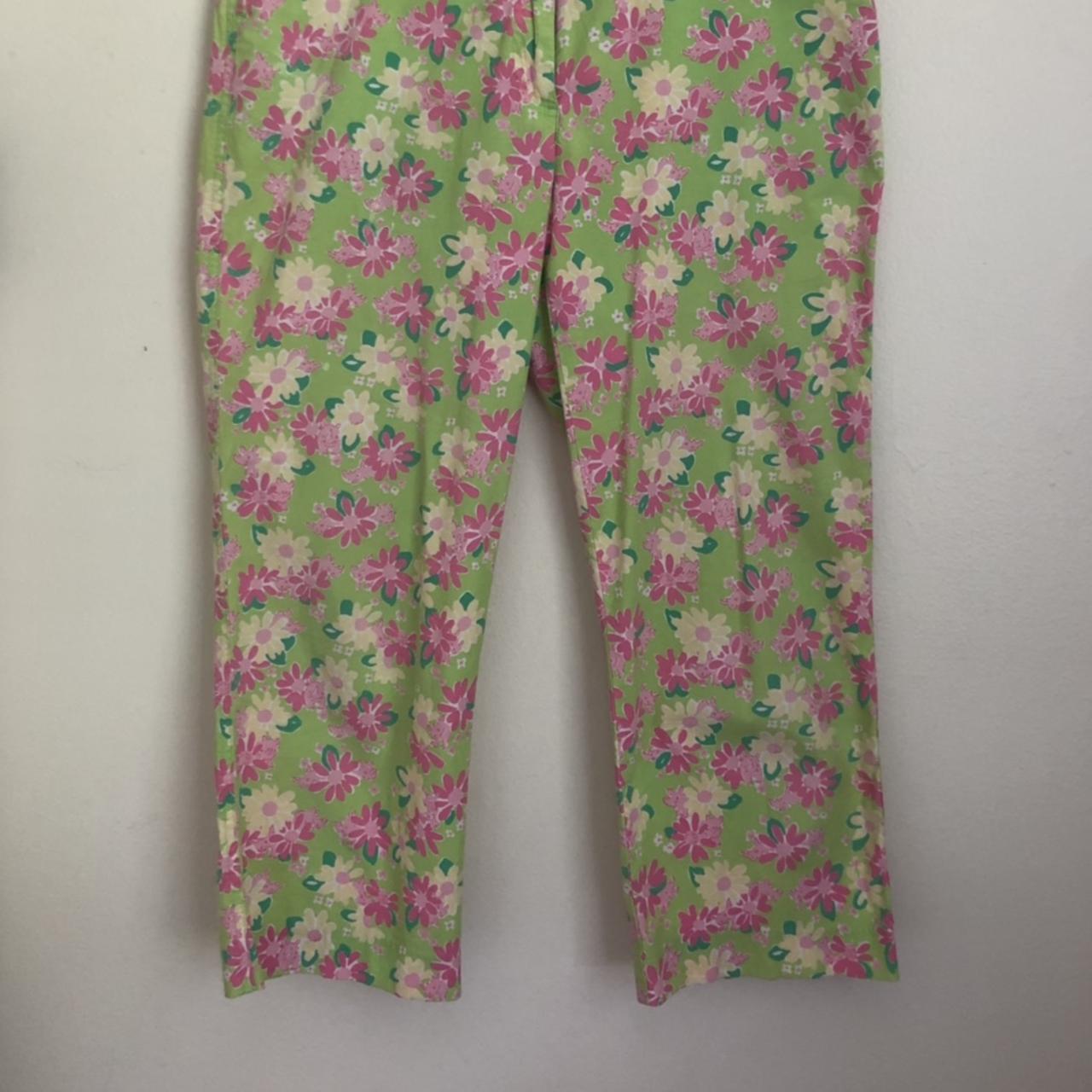 Lilly Pulitzer Women's Green and Pink Trousers | Depop