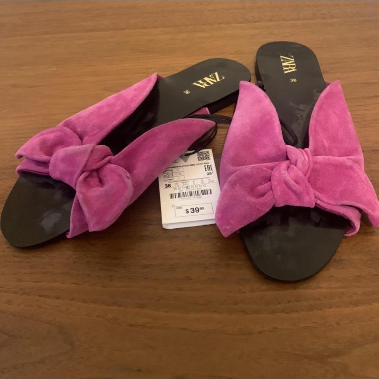 Hot pink suede Zara slides! With bow! Adorable,... - Depop