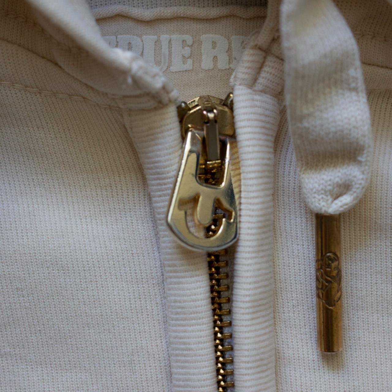 Cream true religion zipped hoodie Detailed zips,... - Depop