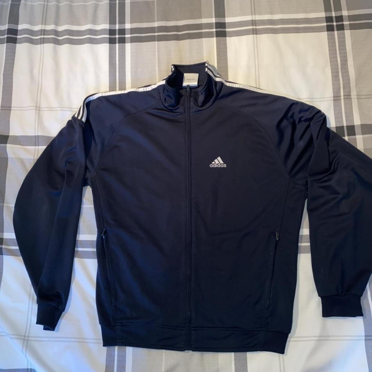 Adidas zip up dark blue Size 40/42 Condition is... - Depop