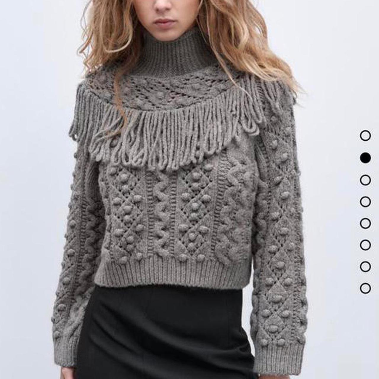 Zara grey fringed knitted tassel jumper Worn once... - Depop