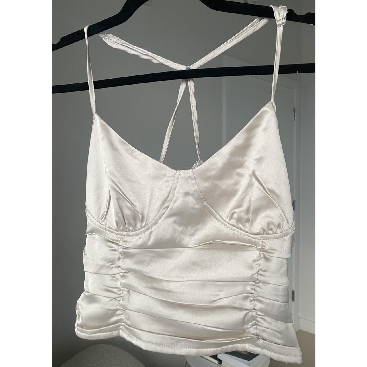Ivory Satin Corset Style Top in size S. Runs a bit - Depop