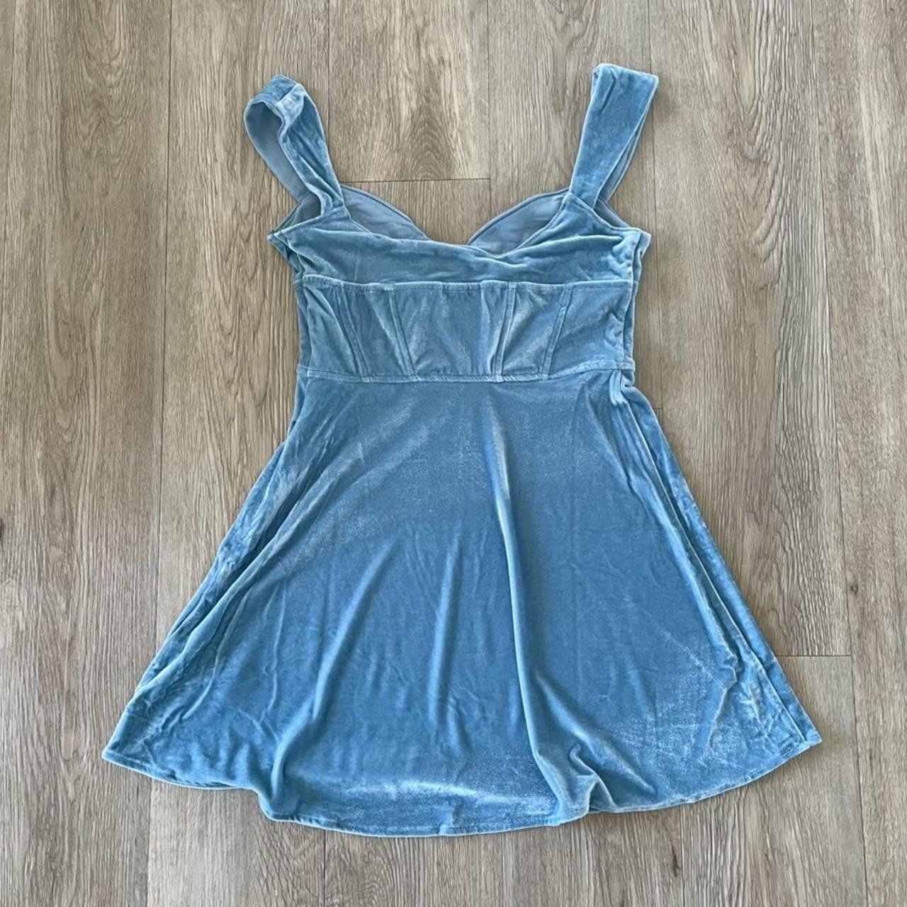 Urban Outfitters Blue Velvet Corset-Style Dress in... - Depop