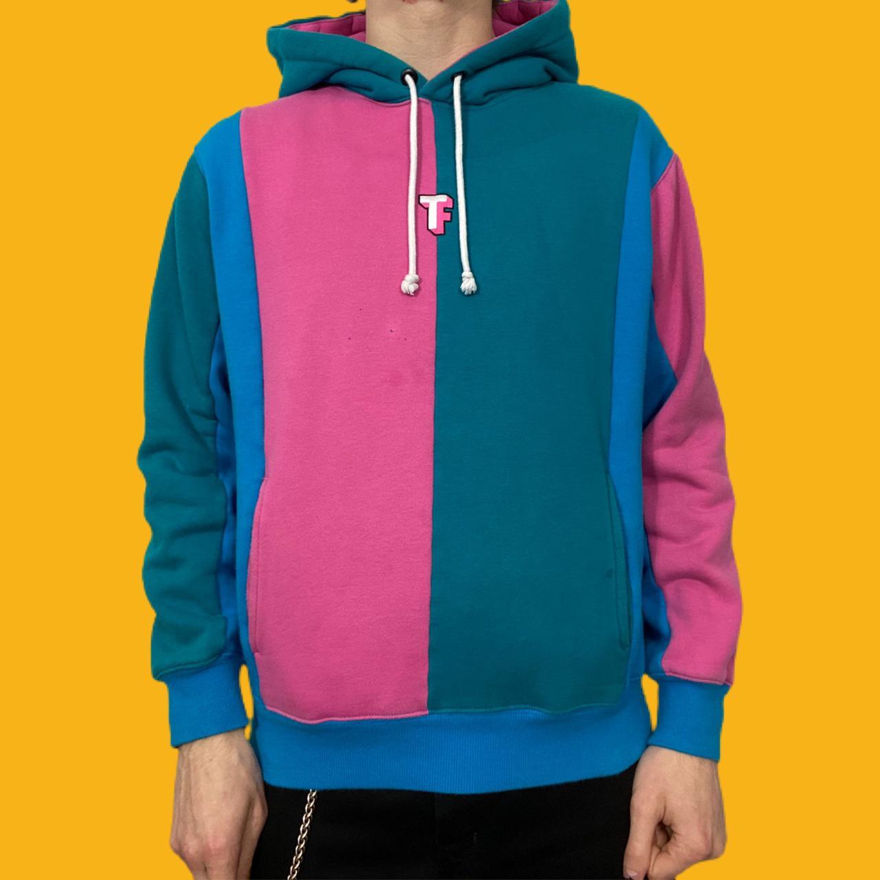 pink and blue color blocked TEDDY FRESH hoodie... - Depop