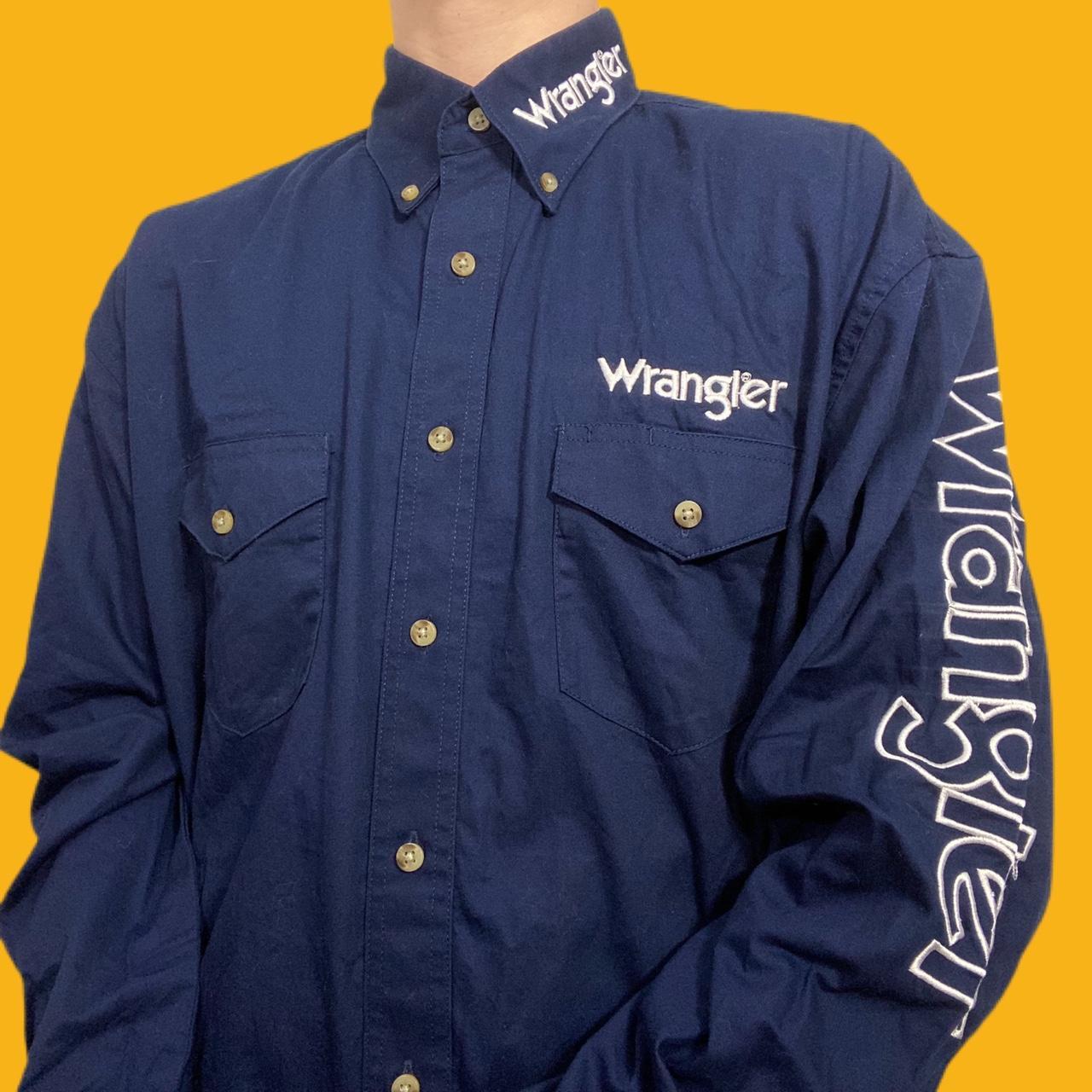 y2k navy blue fully embroidered WRANGLER long... - Depop