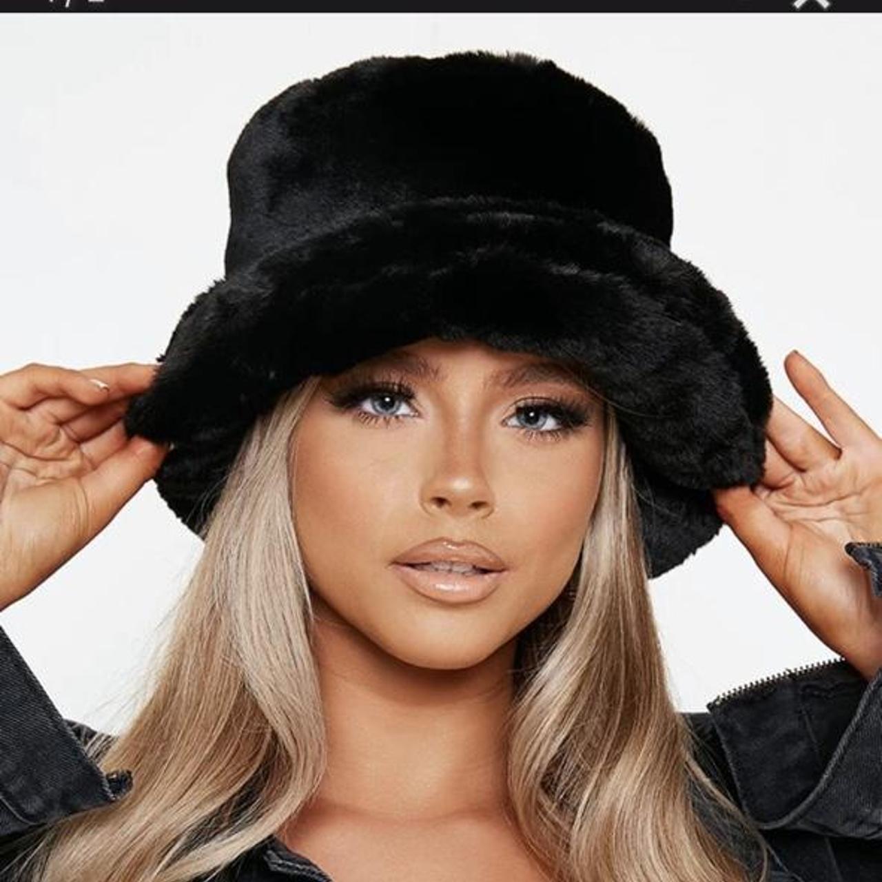 I saw it first Black Faux Fur Bucket Hat One size... Depop