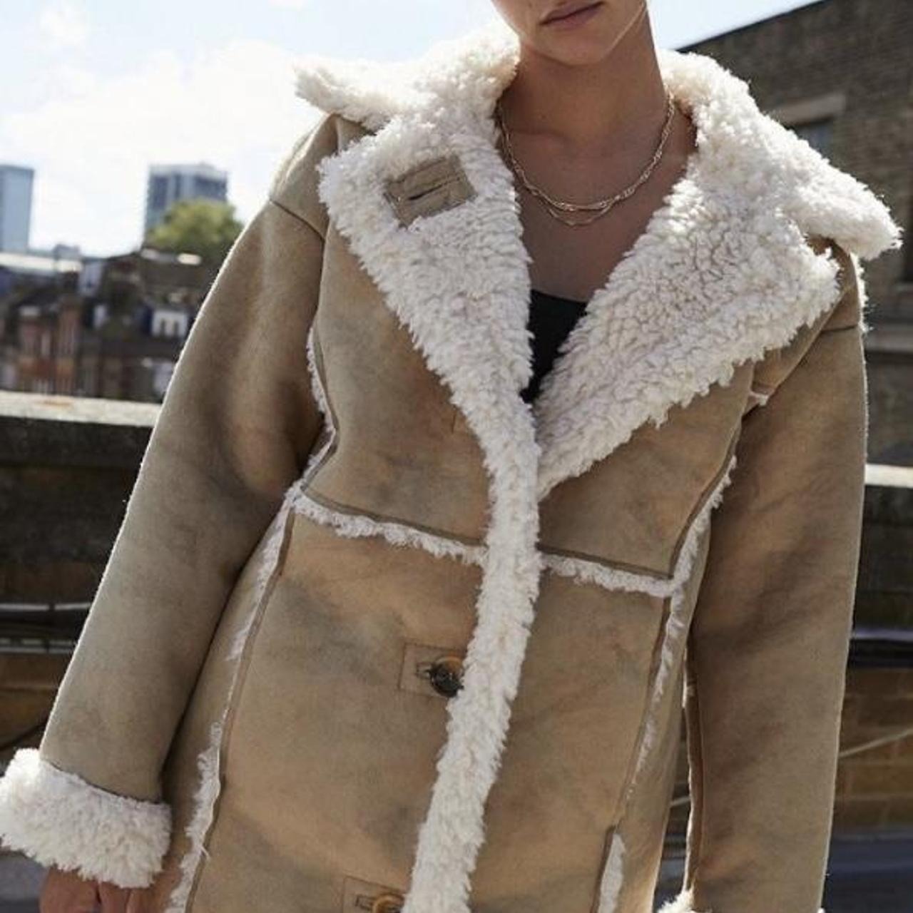 Urban outfitters shearling coat jacket Never... - Depop