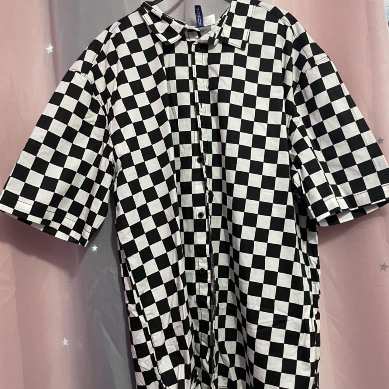 H&m black and white checked cheap shirt