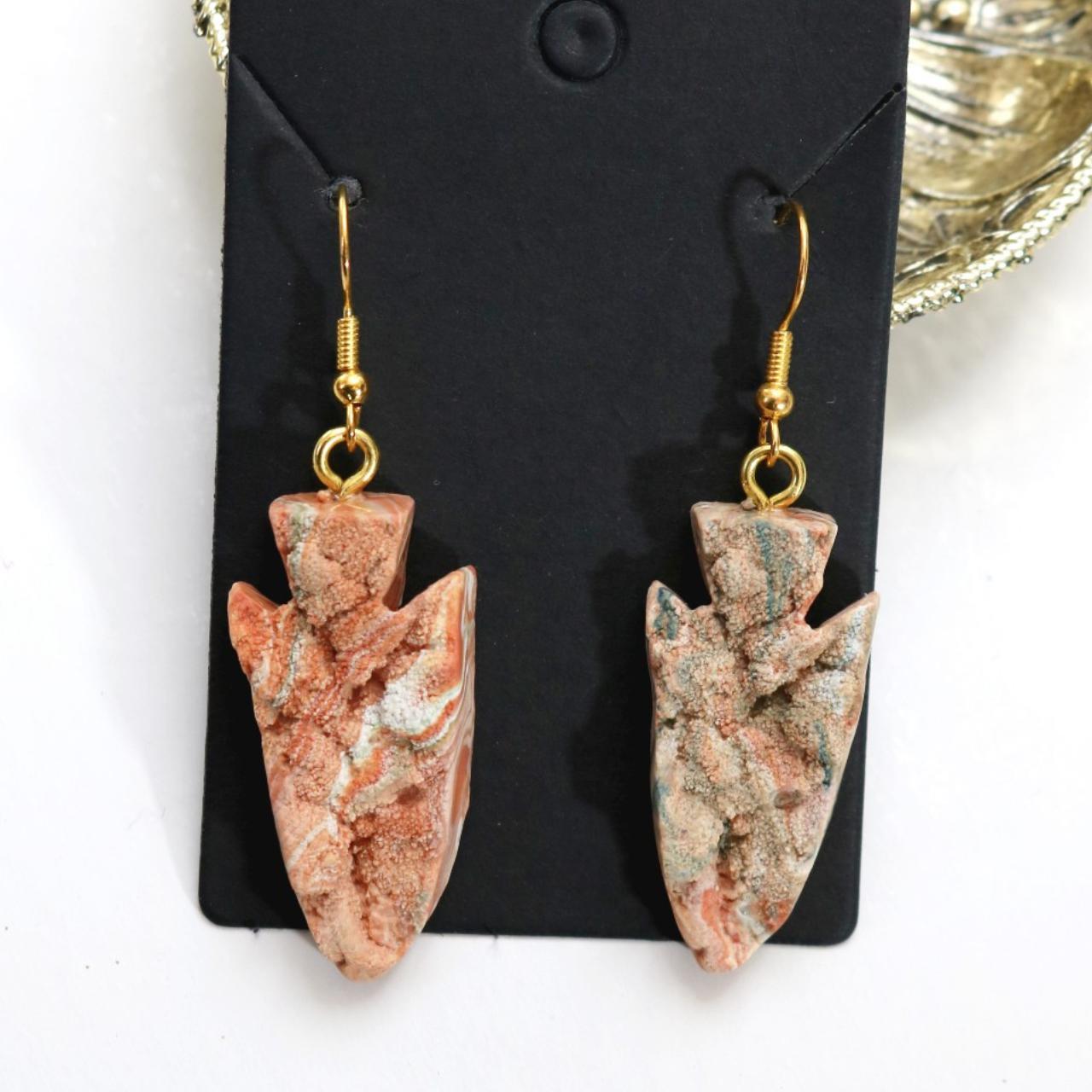 Handmade polymer clay "arrowhead" earrings with gold... Depop