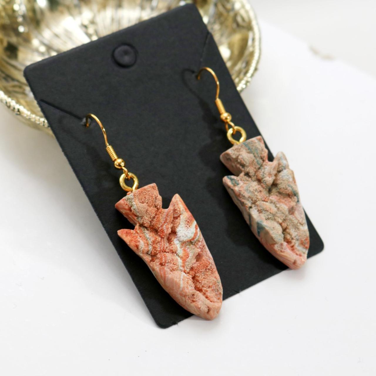 Handmade polymer clay "arrowhead" earrings with gold... Depop