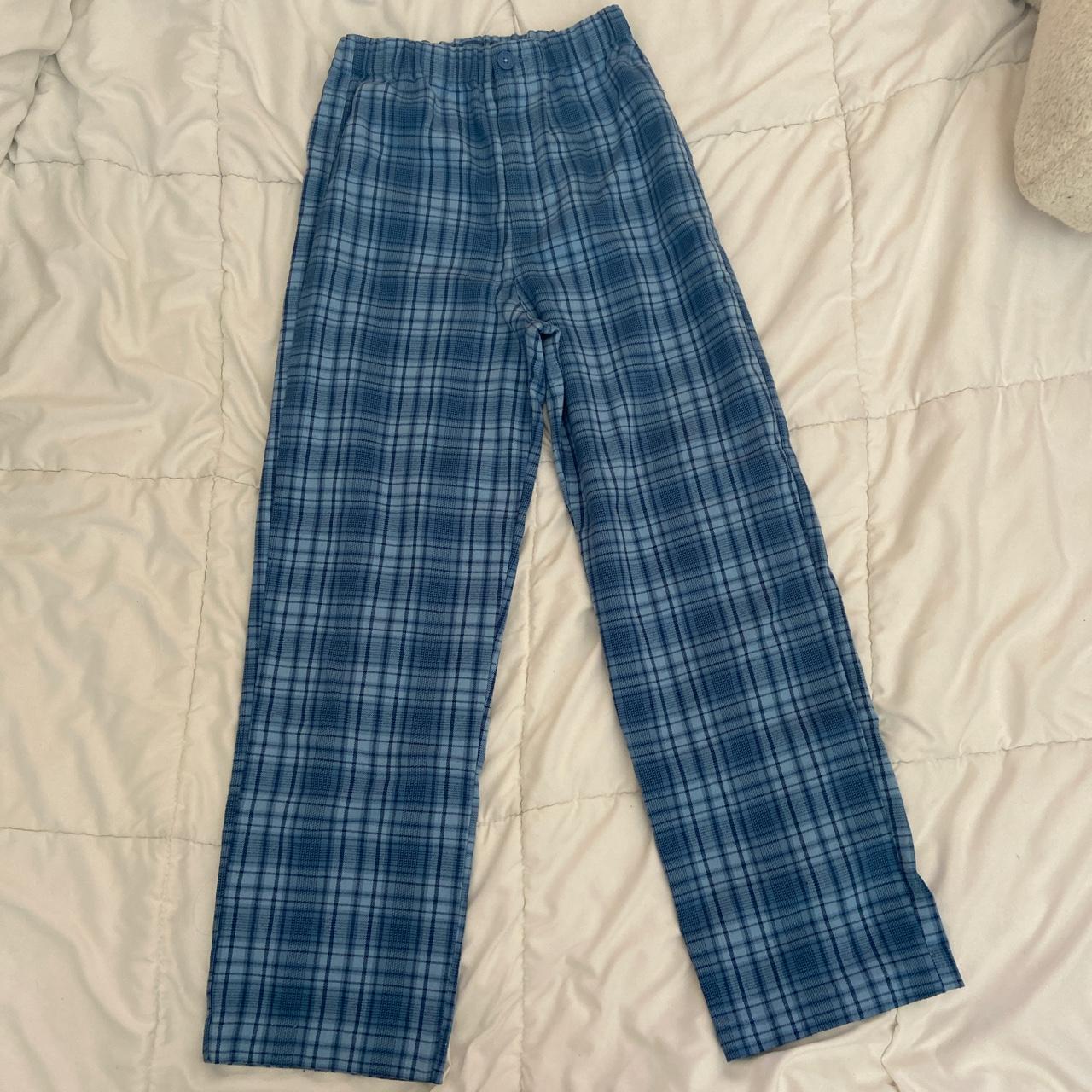 plaid blue brandy melville pants! it has an elastic... - Depop