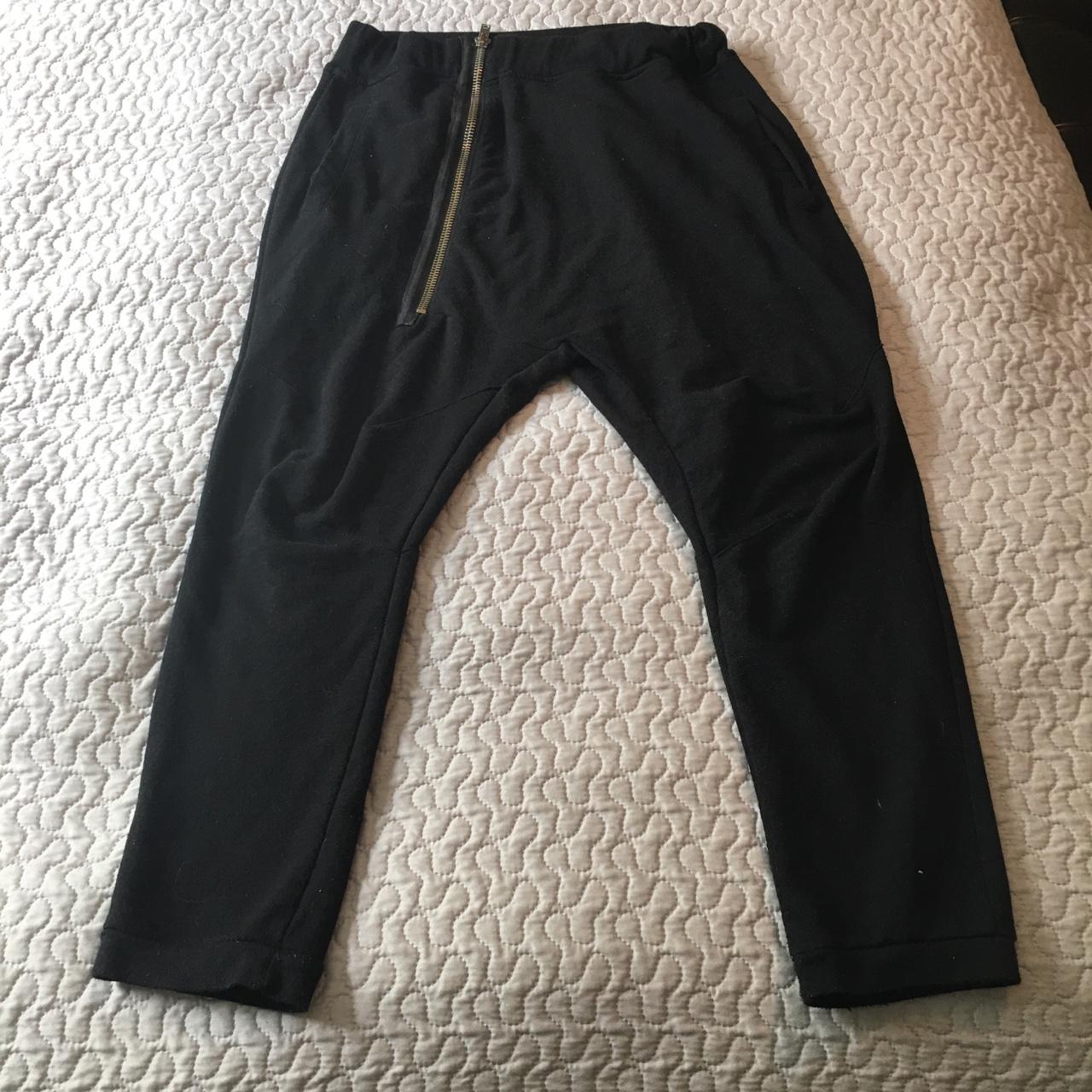 Zara Man black zipper drop crotch sweatshorts