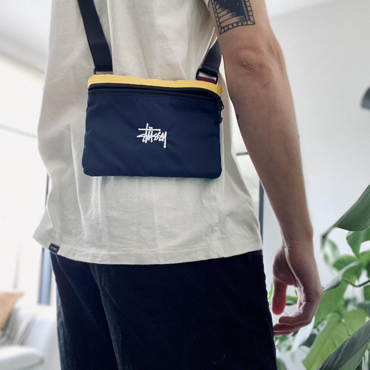 stussy over shoulder bag. Contrasting navy, yellow... - Depop