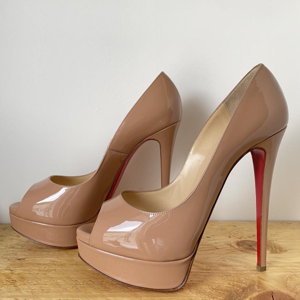 CHRISTIAN LOUBOUTIN Lady Peep 150 Patent Calf- Nude. - Depop