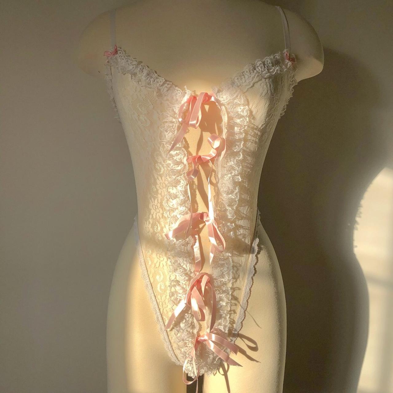 Vintage 90's White Satin And Lace Teddy Lingerie - Depop