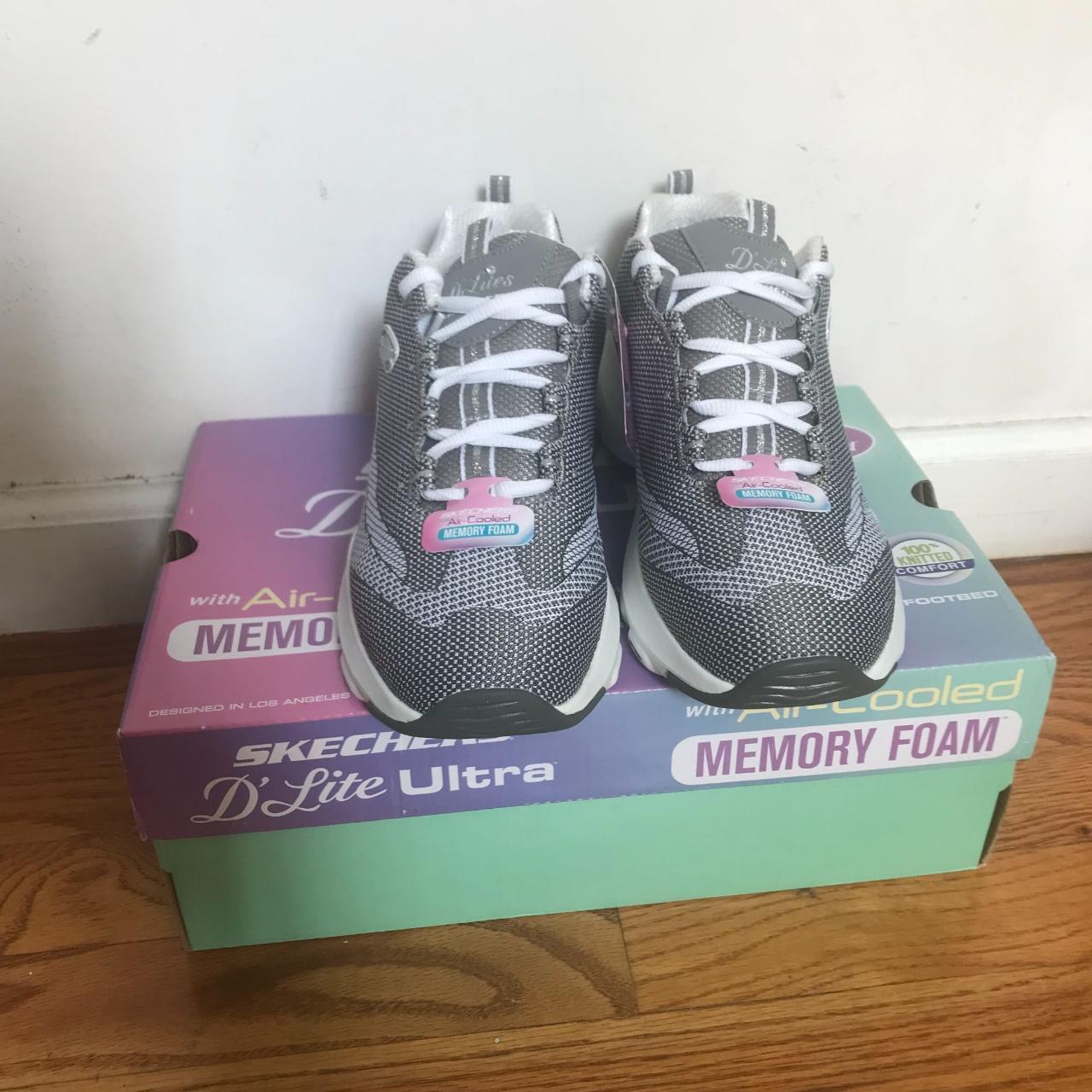 Skechers DLite Ultra Memory Foam Silver Grey Gray... - Depop