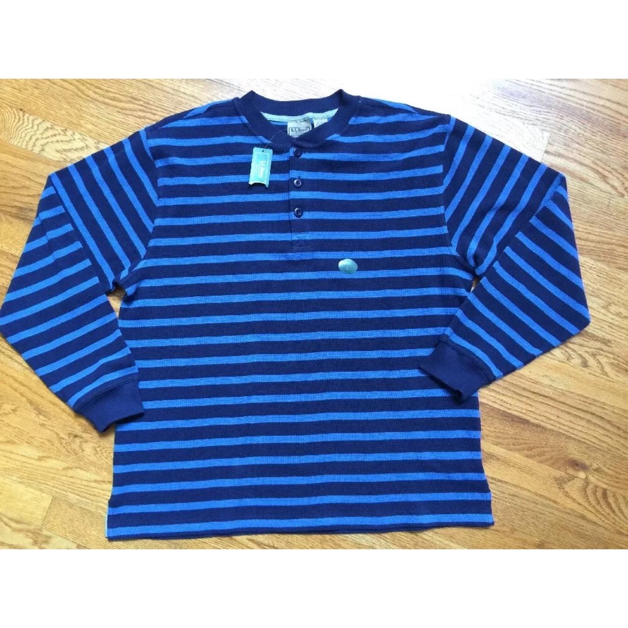 LL Bean Mens Blue Striped Mini Waffle Striped Depop