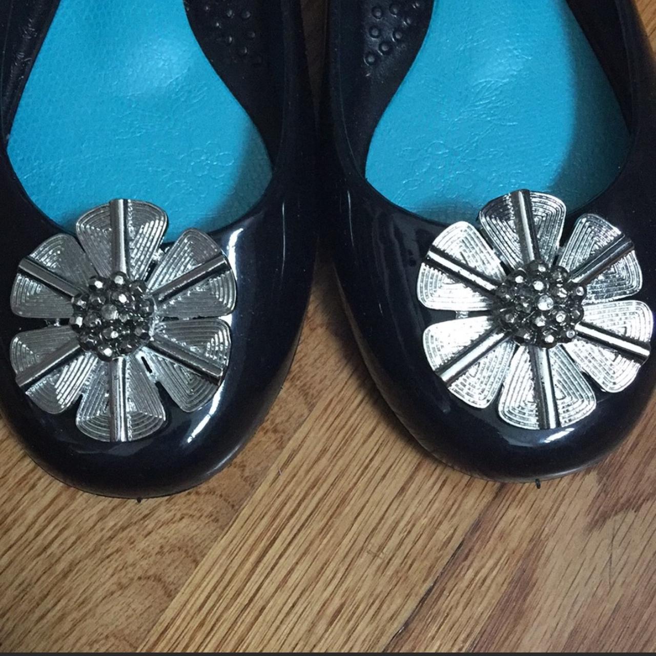 Black and Teal Blue Jelly Flats Shoes, Depop