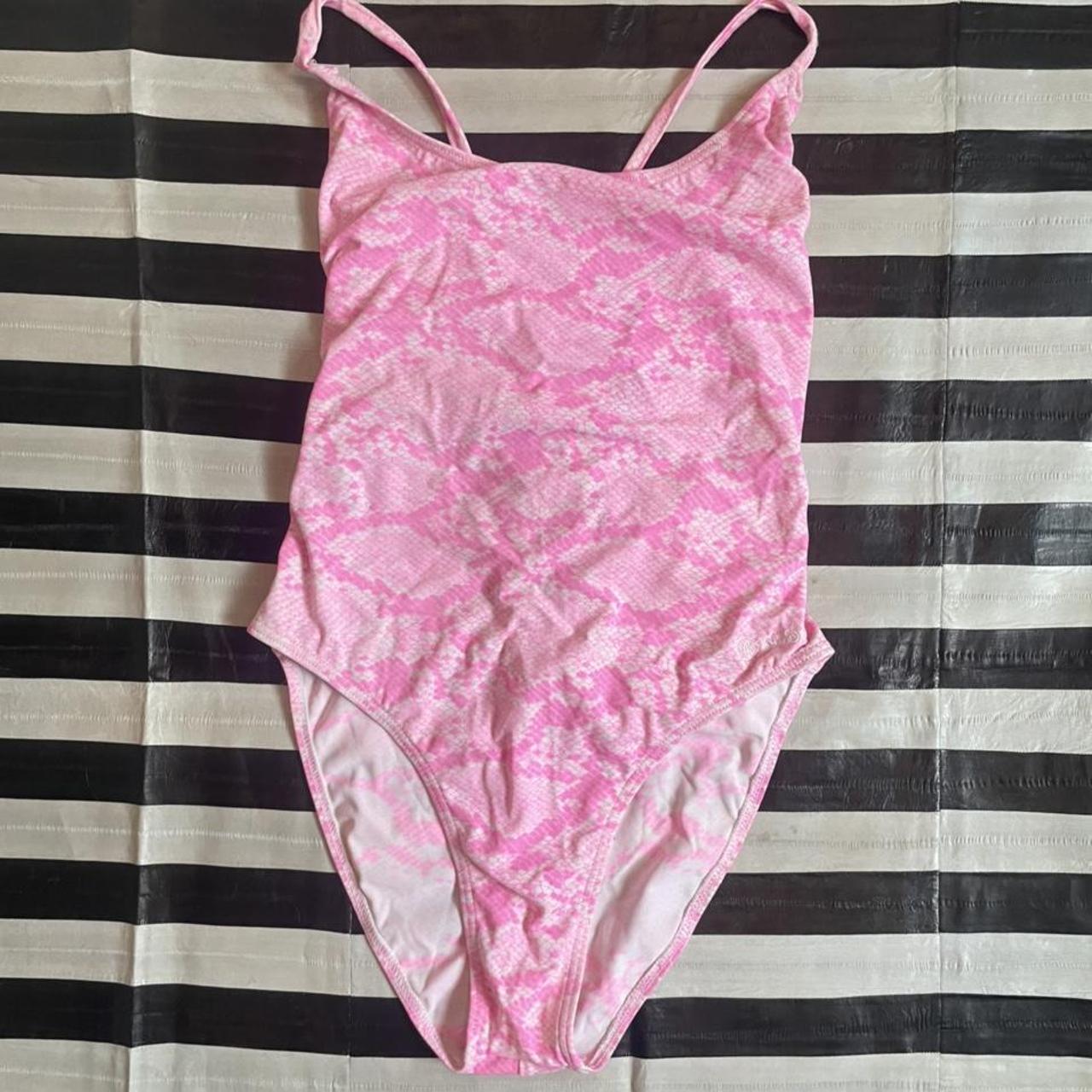 Women's Pink and White Swimsuit-one-piece | Depop