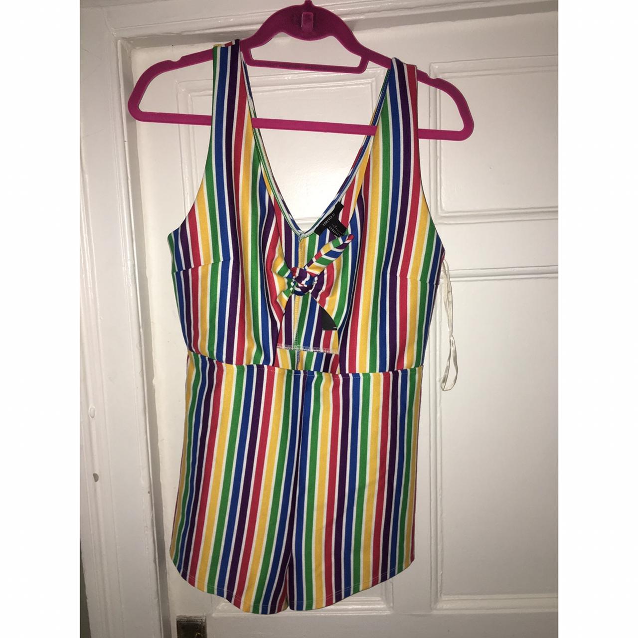 Funky Rainbow Stripped Playsuit From Forever 21. Depop