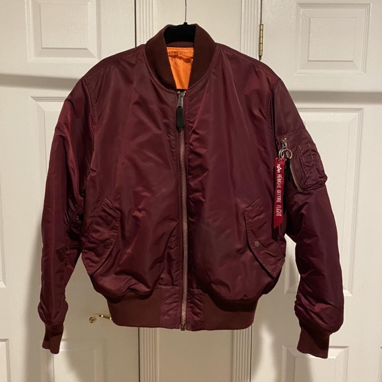 ALPHA INDUSTRIES Burgundy bomber jacket - Depop