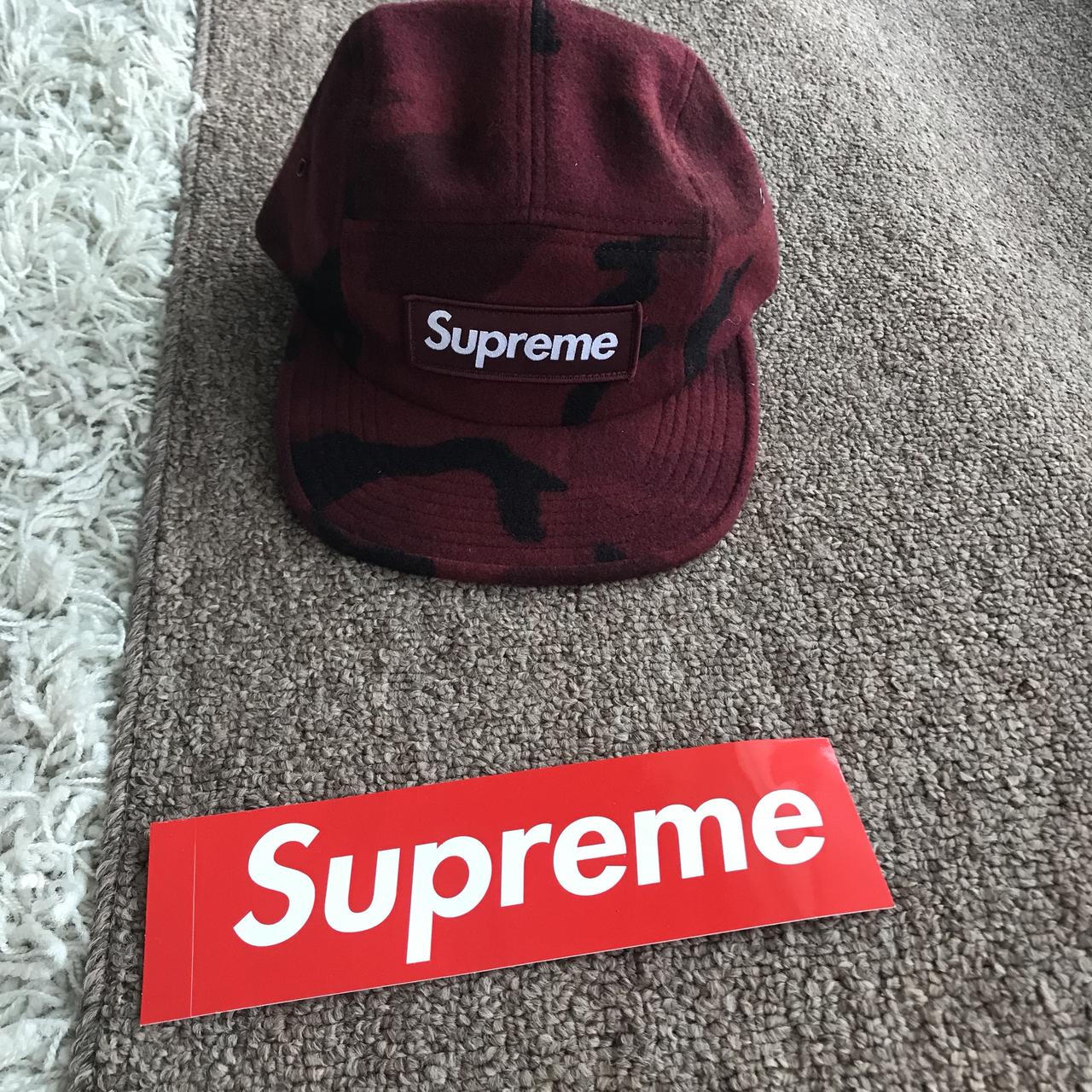 Supreme Wool Camo Burgundy Camp Cap Hat , DEADSTOCK...