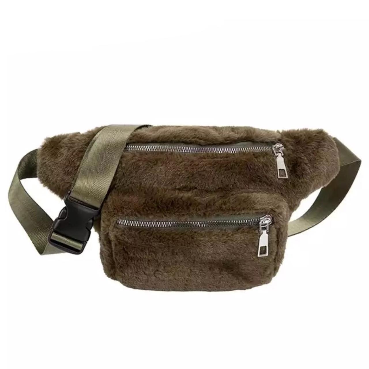 FURRY FUZZY FANNY PACK BAG WITH SATIN SILKY STRAP