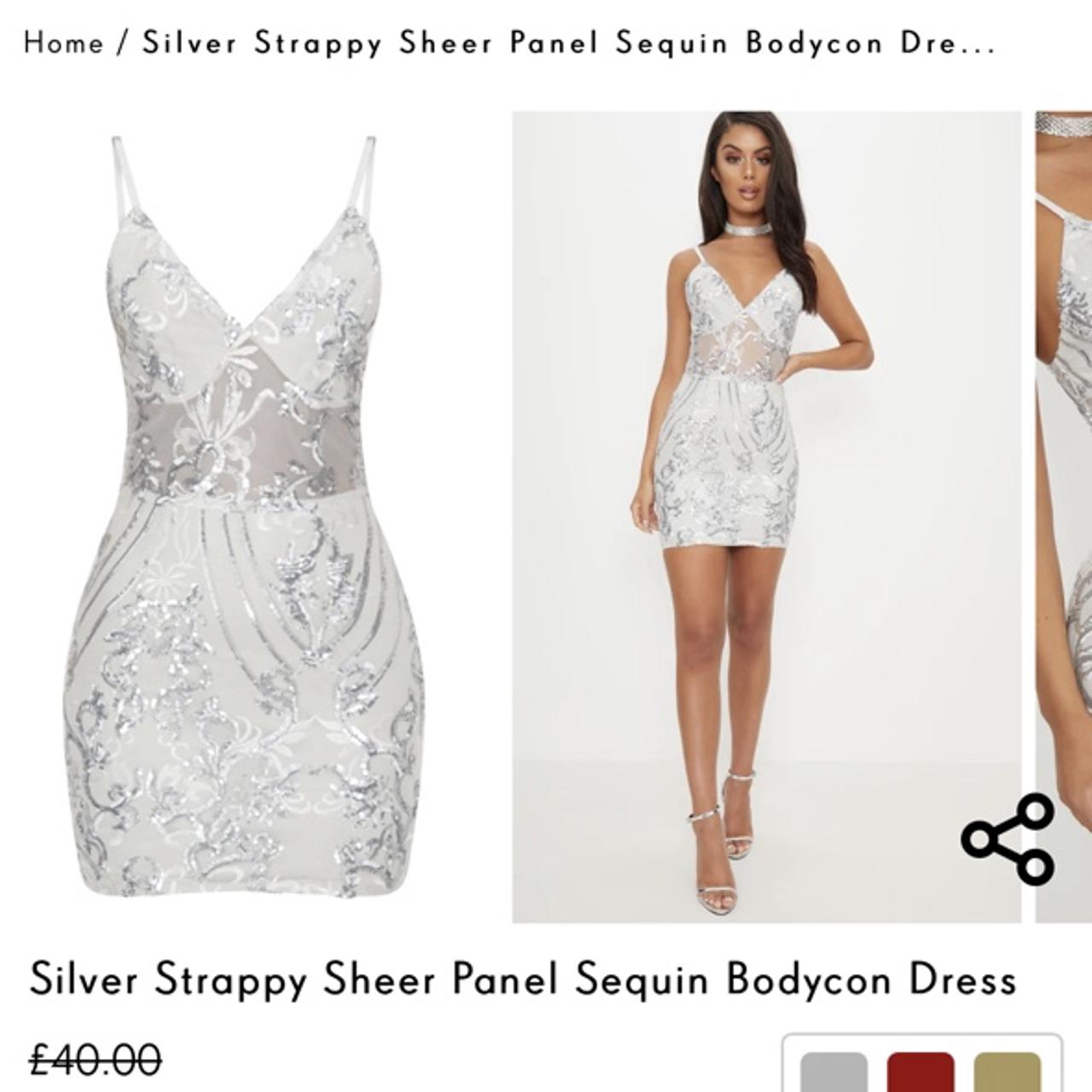 Silver sheer strappy clearance panel sequin bodycon dress