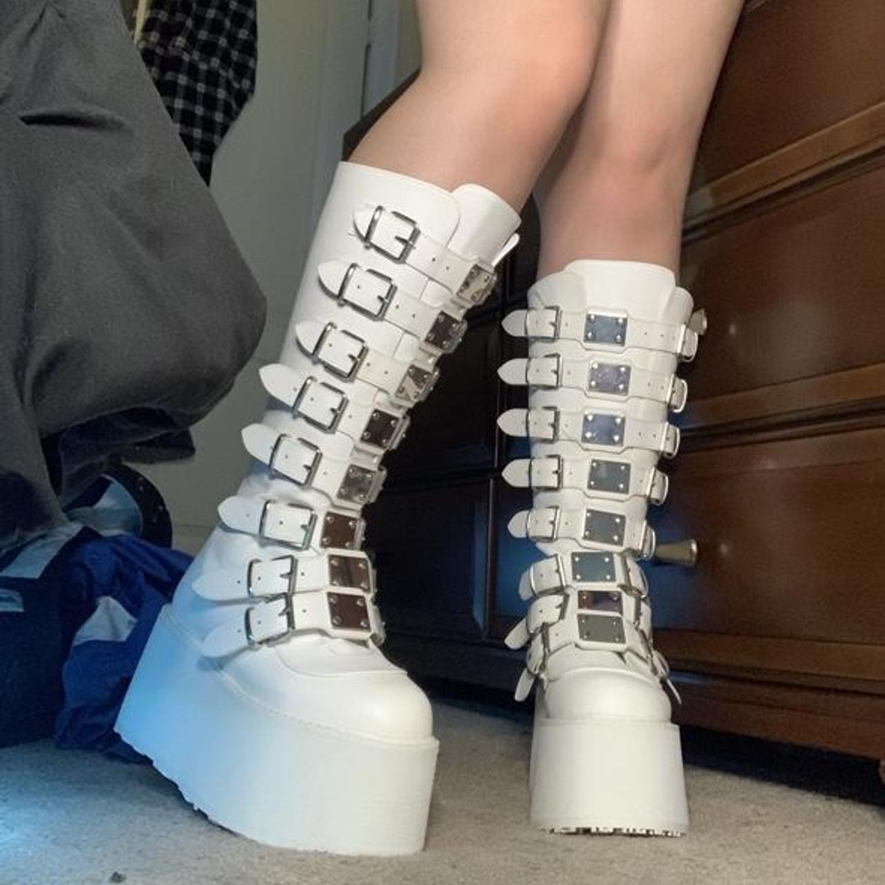 white demonia trinity boots