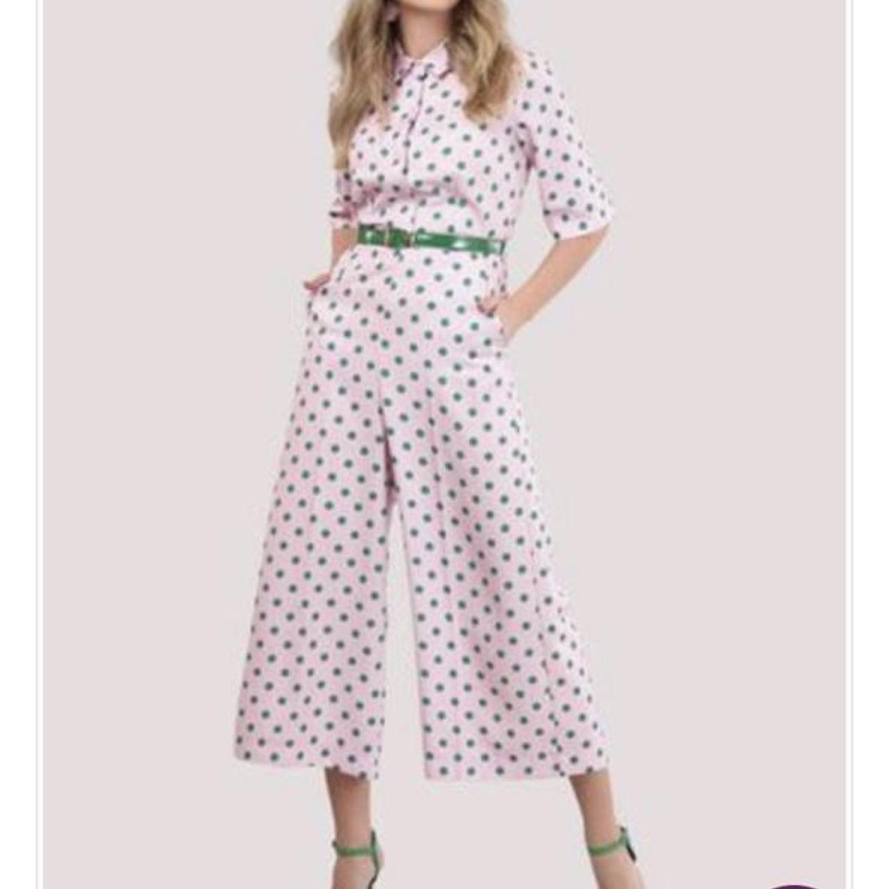 Pink and green polka dot culottes jumpsuit. Perfect. Depop