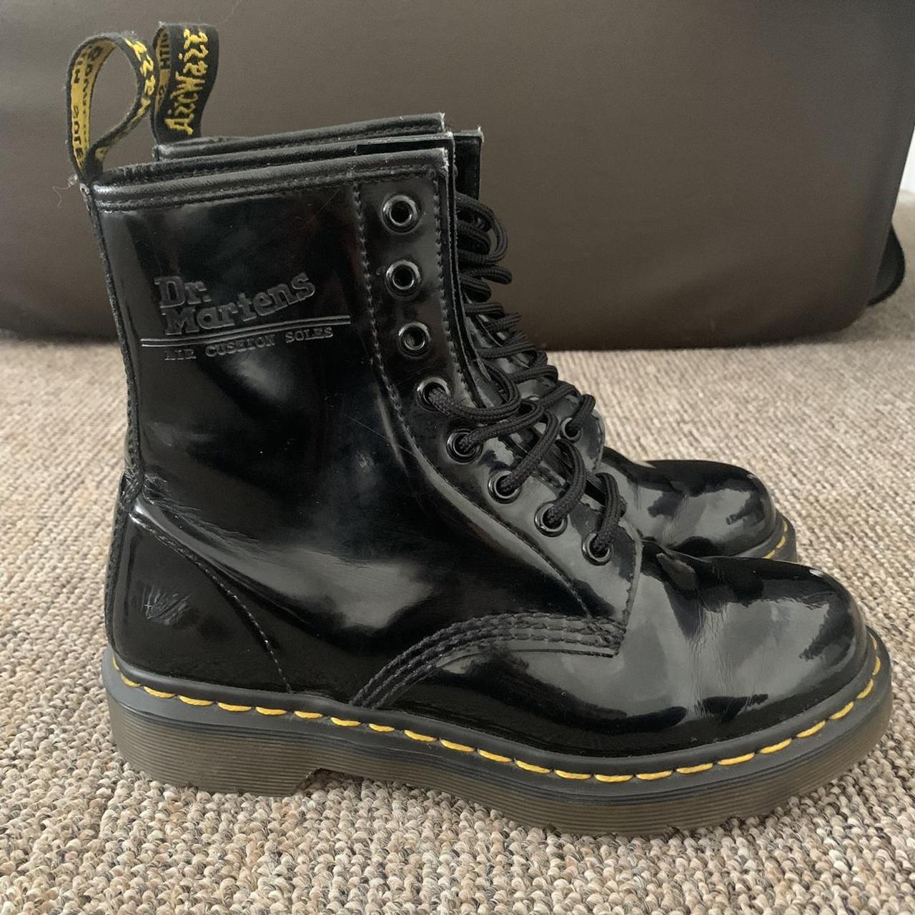 DR. MARTENS PATENT LEATHER LACE-UP BLACK BOOTS... - Depop