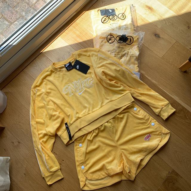 Nike yellow terry towelling retro crop set Depop