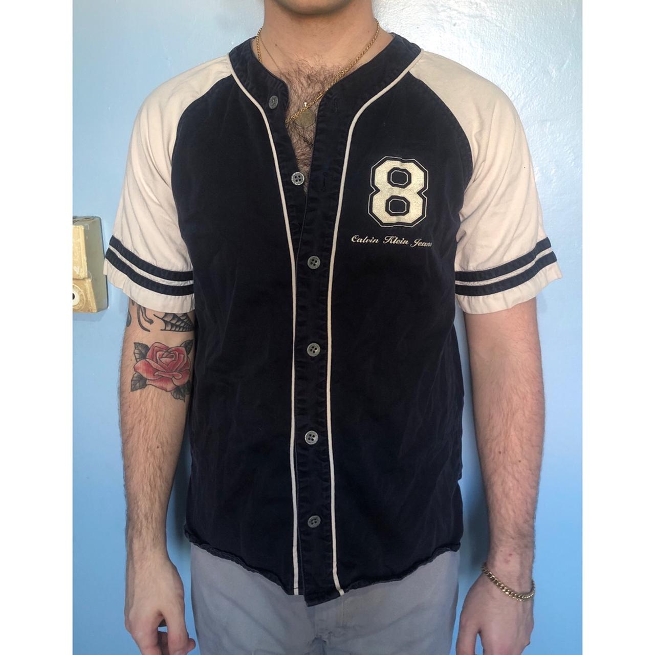 Vintage baseball jersey in black with contrasting - Depop