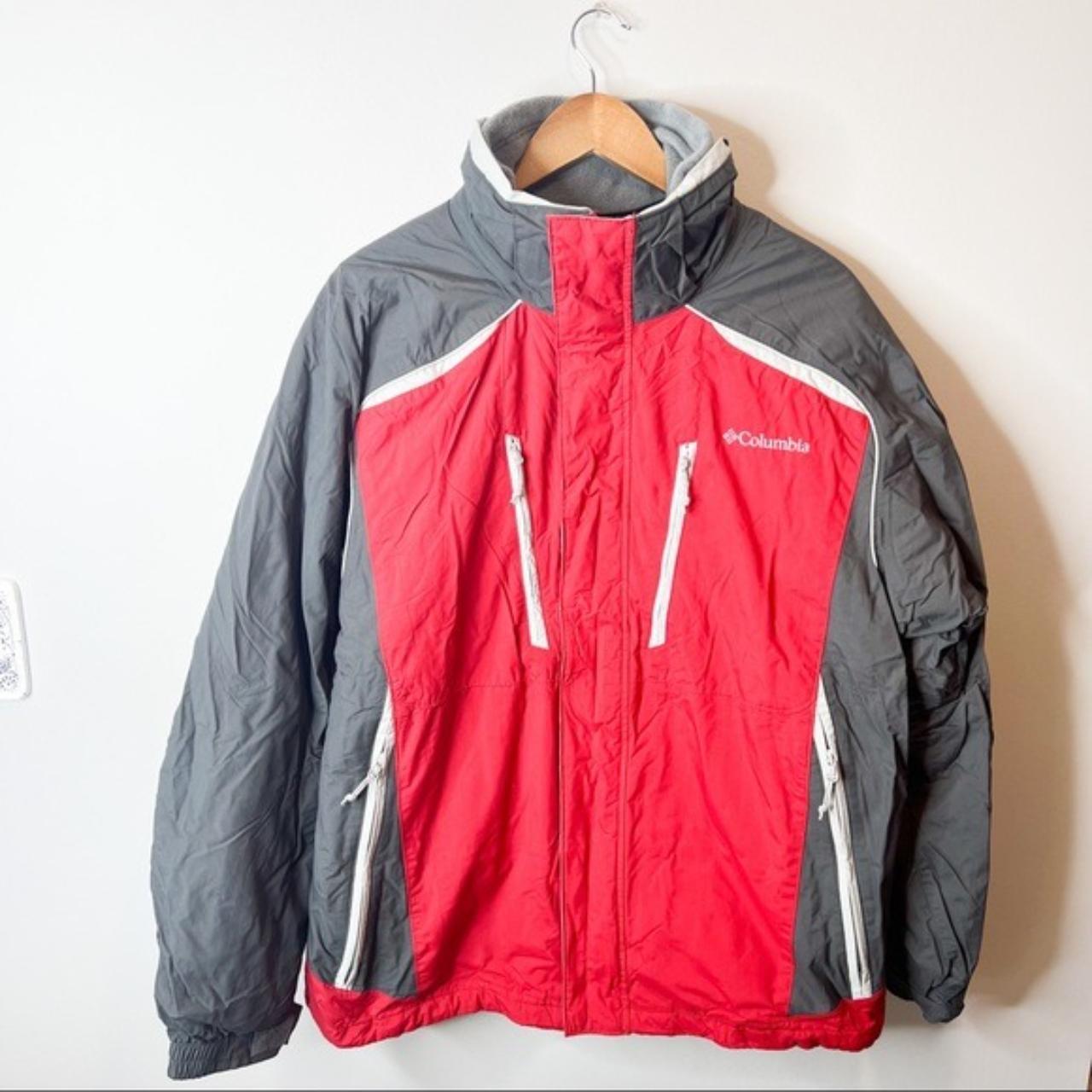 Columbia Sportswear Men's Red and Grey Jacket | Depop