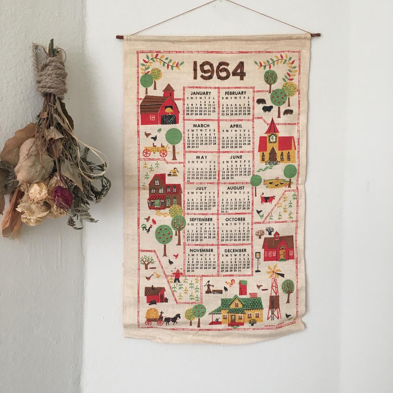 Large Vintage 1964 Cloth Wall Calendar Great home... - Depop