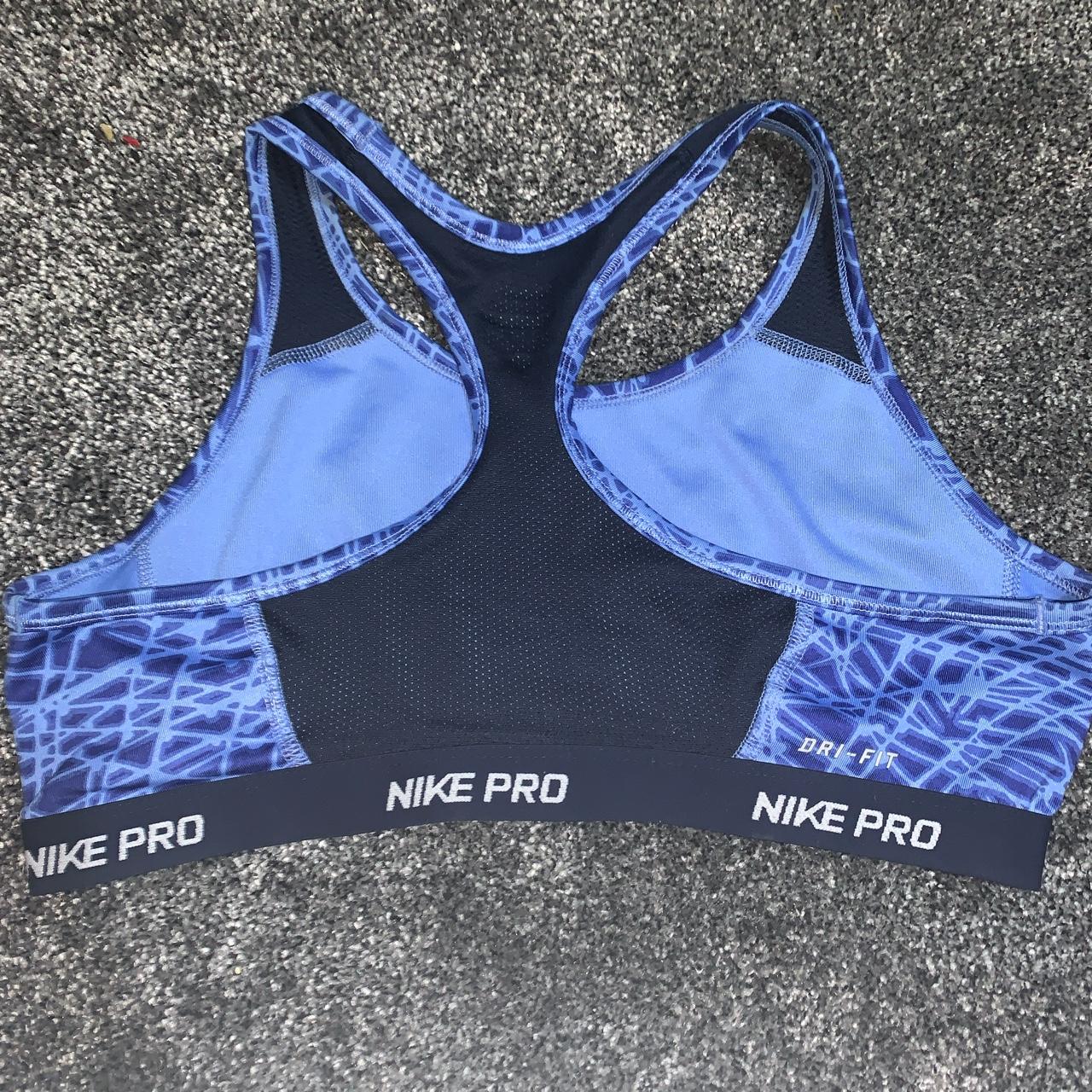 Nike Pro Dri-Fit sports bra Black and blue print - Depop