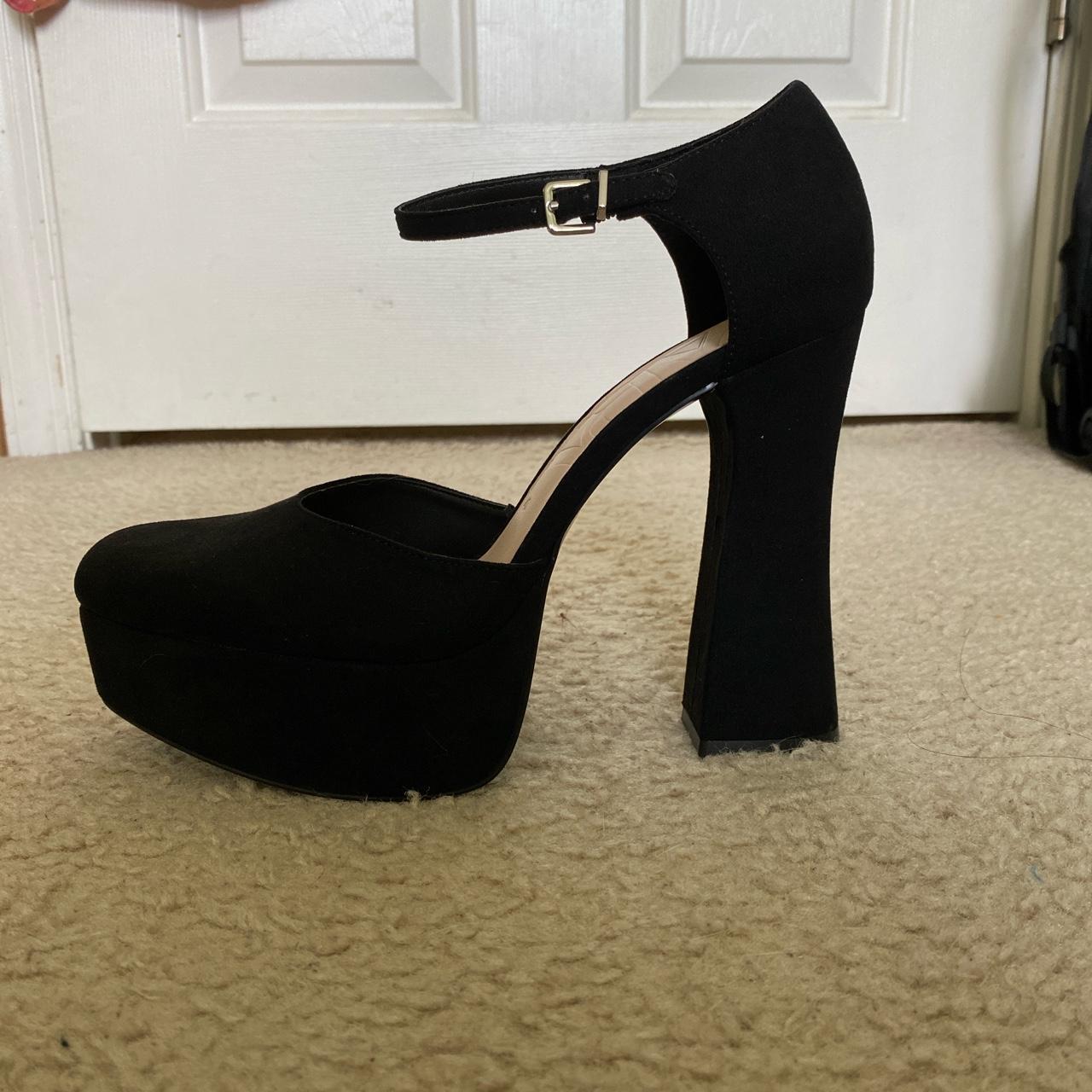 Platform Mary Jane heels. Black velvet with ankle... - Depop