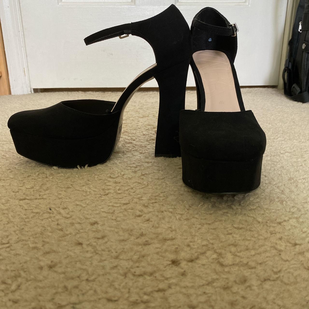 Platform Mary Jane heels. Black velvet with ankle... - Depop