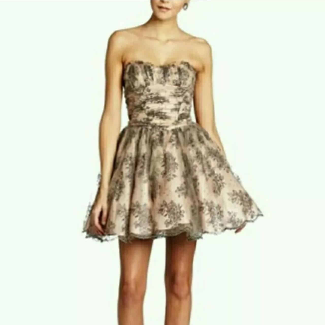 Nude silver floral Betsey Johnson prom formal... | Depop
