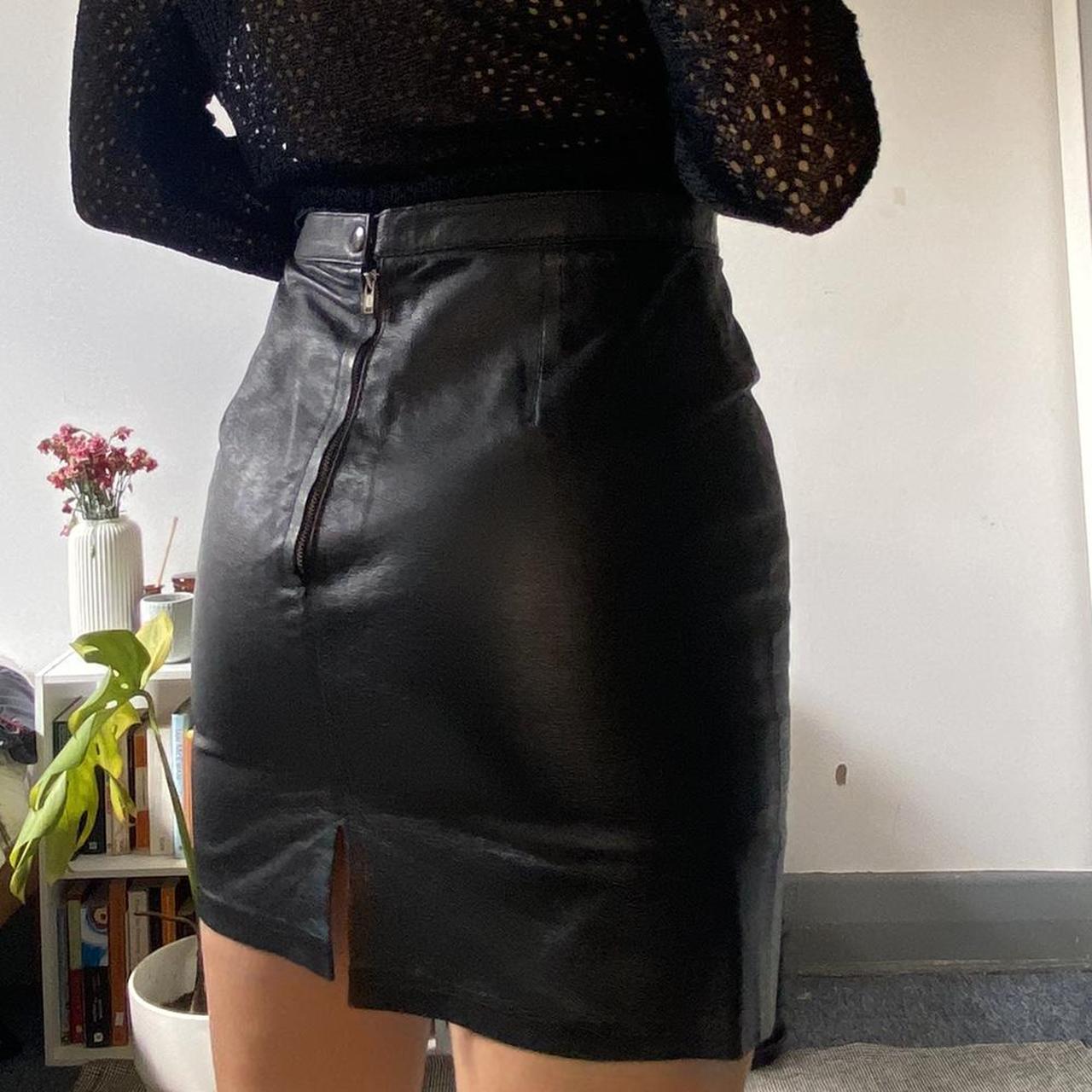 Vintage Leather Skirt Great Quality, Cheeky Split... - Depop