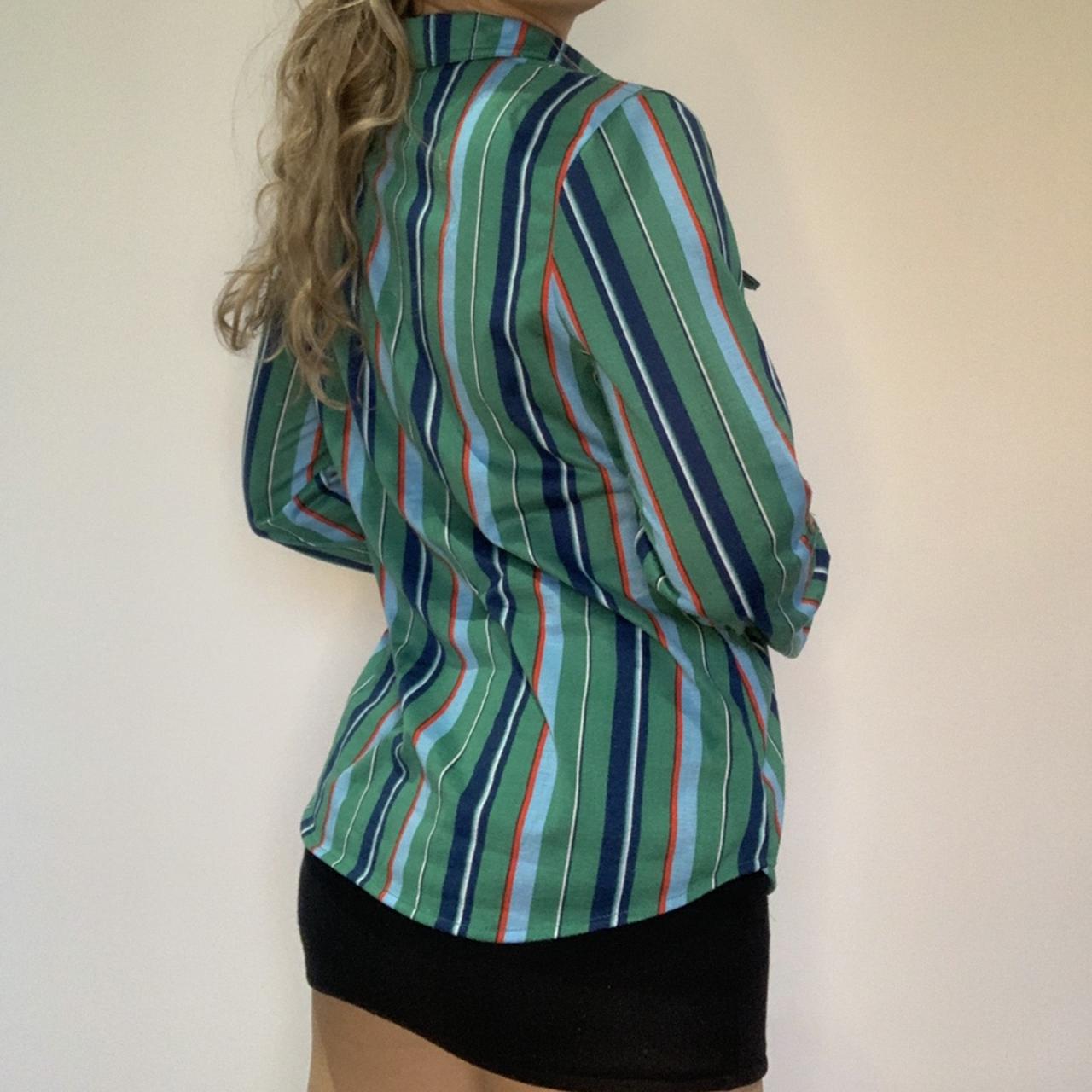 Green, blue and red stripy shirt perfect for the... - Depop