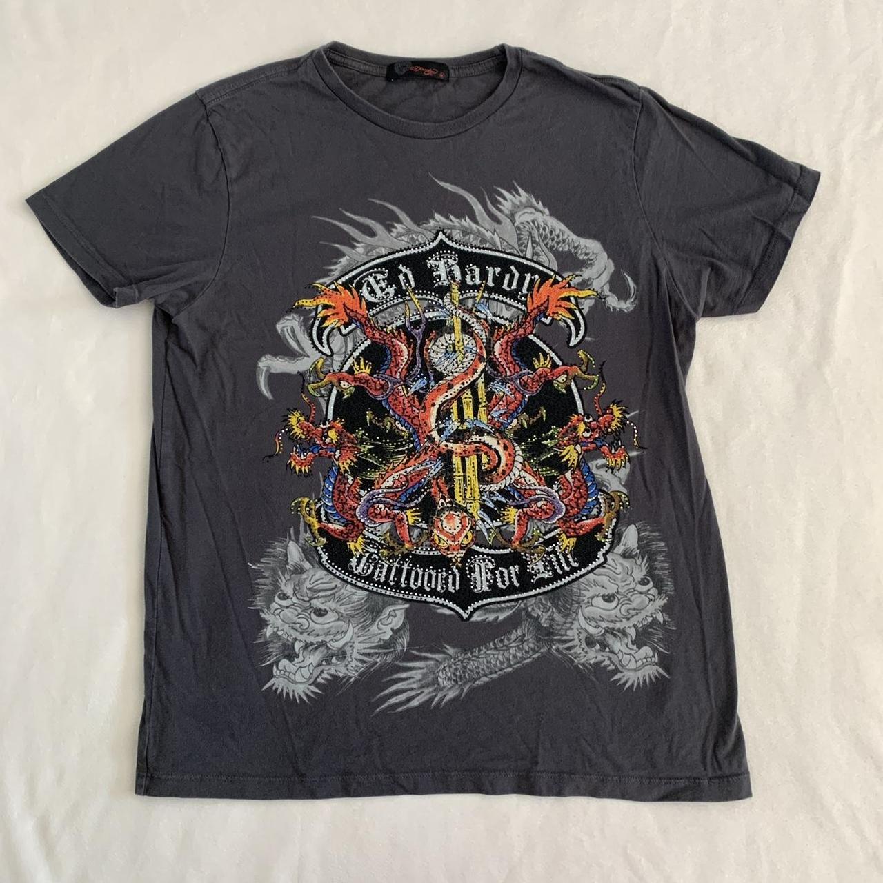 Y2K Ed Hardy Rhinestone Tattoo T-shirt cutest... - Depop