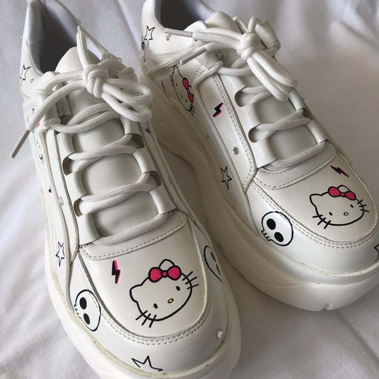 Hand painted hello kitty white platform chunky... Depop