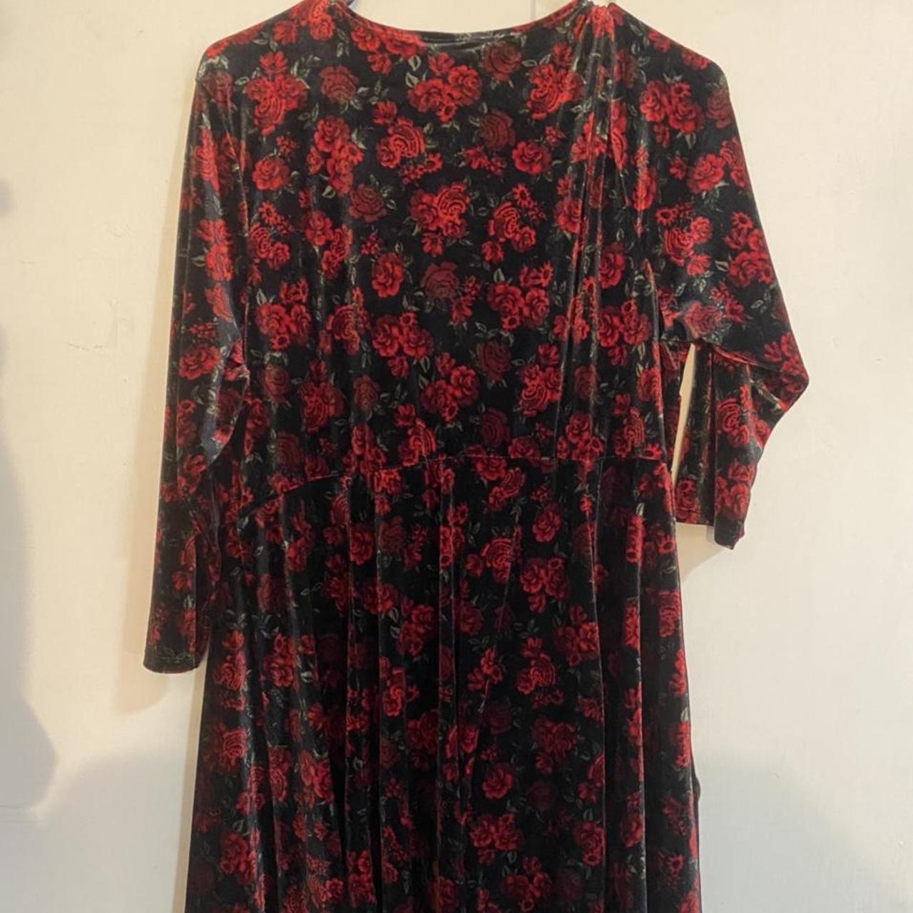 Goth black and red roses dress with quarter sleeves... - Depop