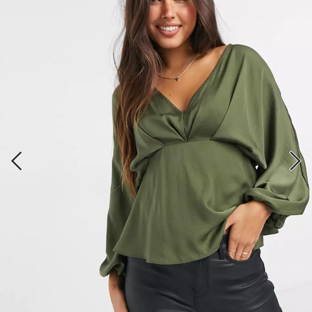 ASOS DESIGN long sleeve v neck satin batwing top