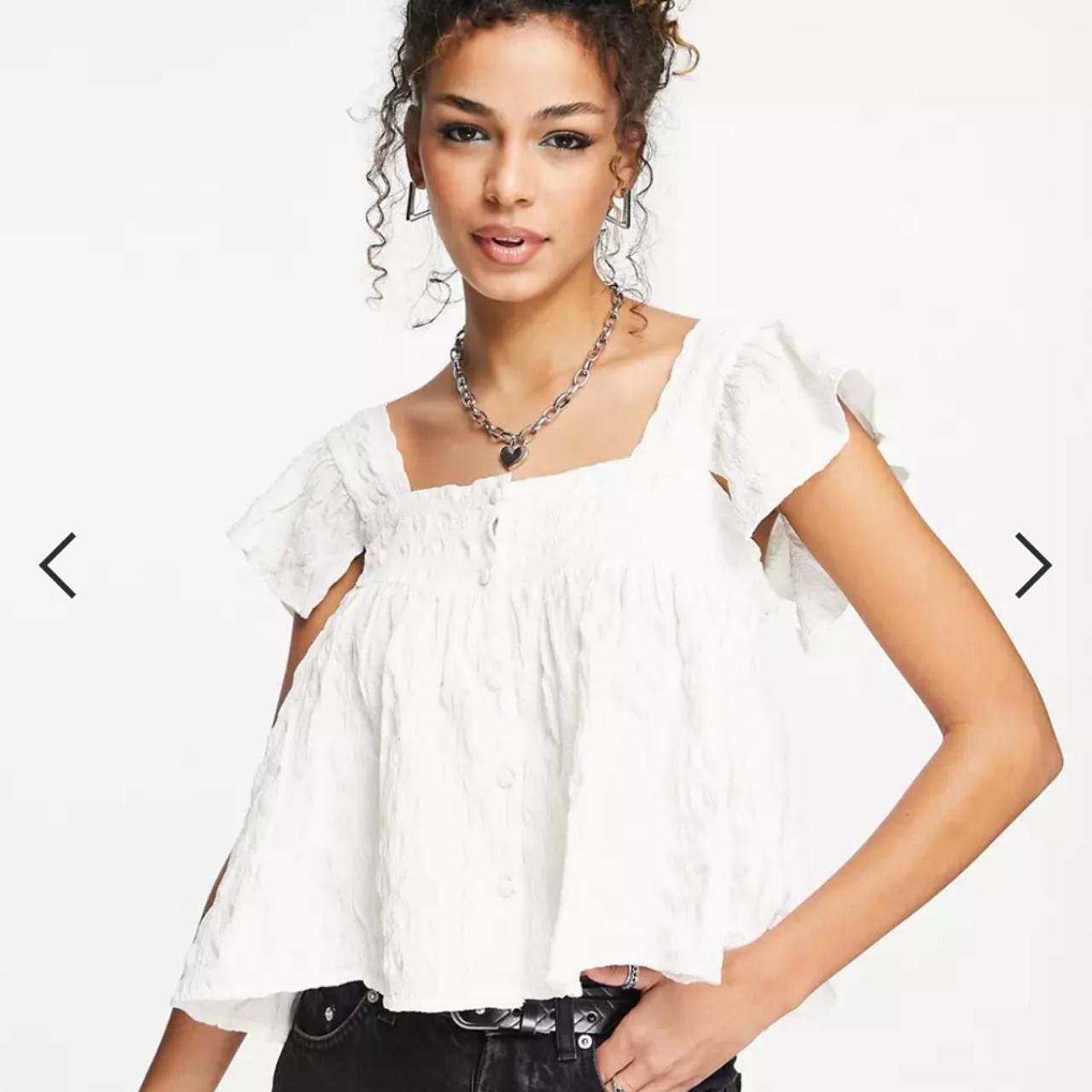 ASOS DESIGN puff textured button through ruffle Depop