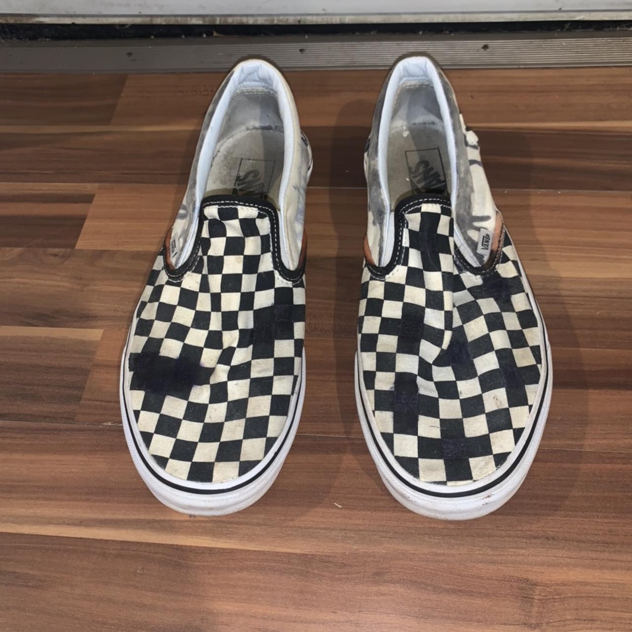 Custom slime drip slip on checkered Vans! Hand... - Depop