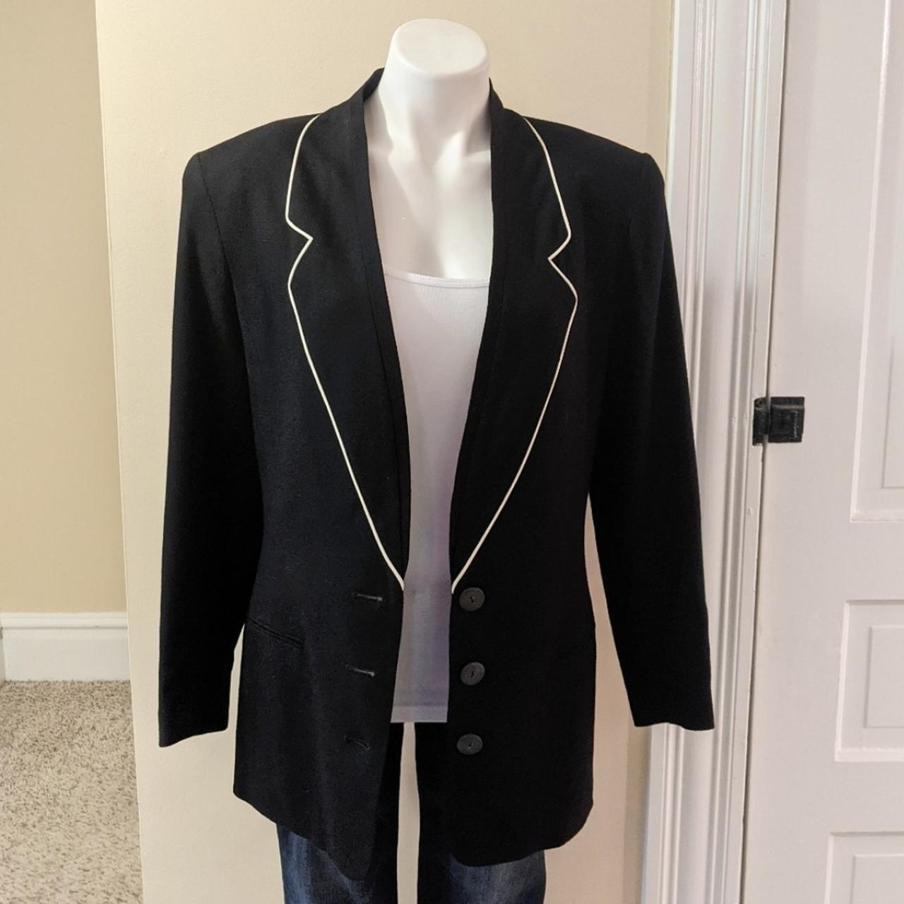 Vintage Tahari black and white blazer. Black wool... - Depop