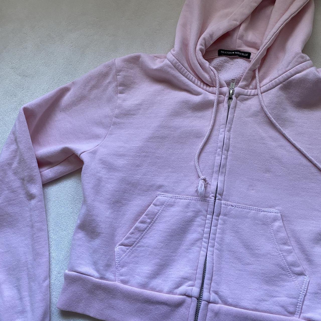 Brandy Melville light pink cropped crystal hoodie - - Depop