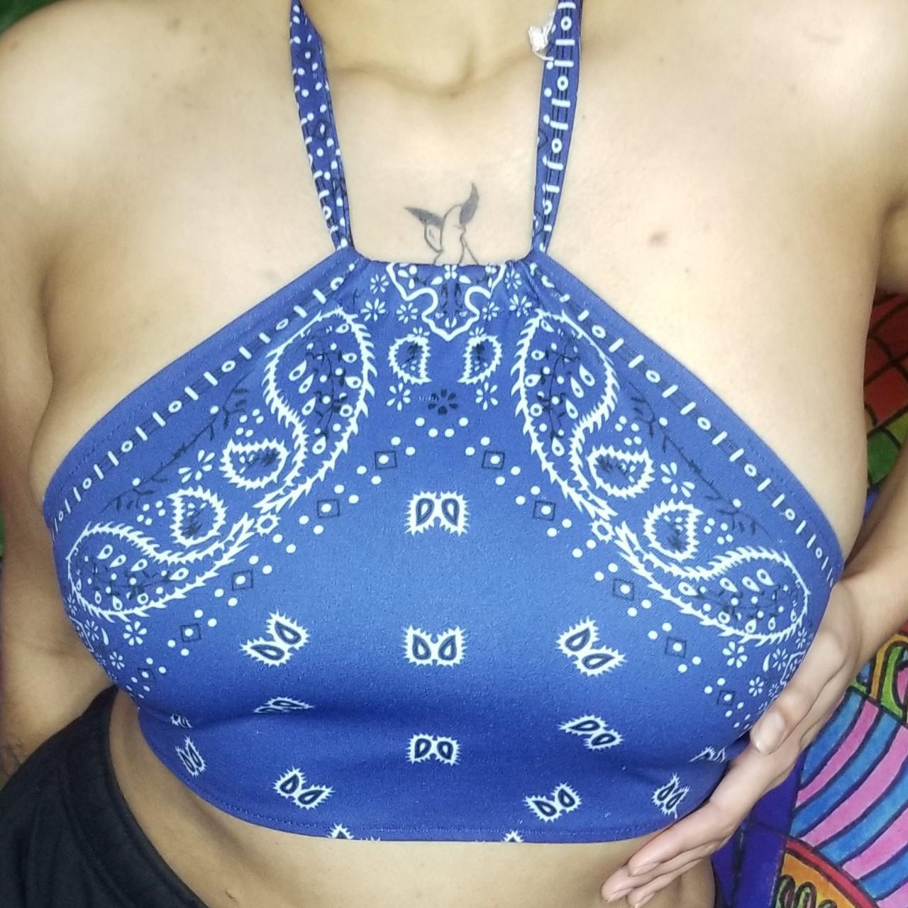 Blue Bandana Halter Crop Top Ties At Neck And Mid Depop